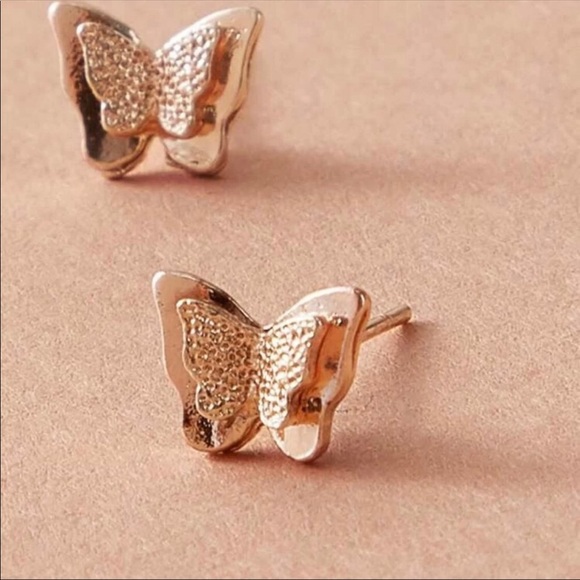ROSE GOLD DAINTY SMALL STUD BUTTERFLY EARRINGS - Picture 3 of 3